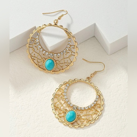 Rhinestone Round Drop Earrings - Picture 4 of 6